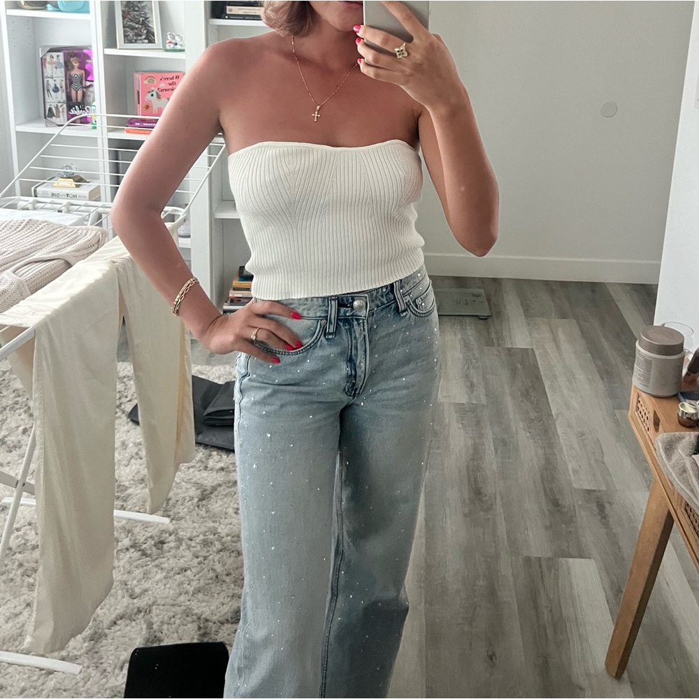 rag&bone Logan Jeweled Wide-Leg Jeans Rhinestone